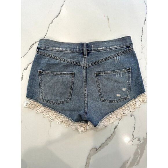 Free People Denim Lace Trim Shorts Size 25 - Picture 3 of 5